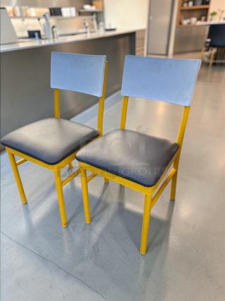 Commercial Grade Upholstered Dining Chairs with metal frame, elite condition, inspected and ready for use. Model FUR-M-CHR-0583.