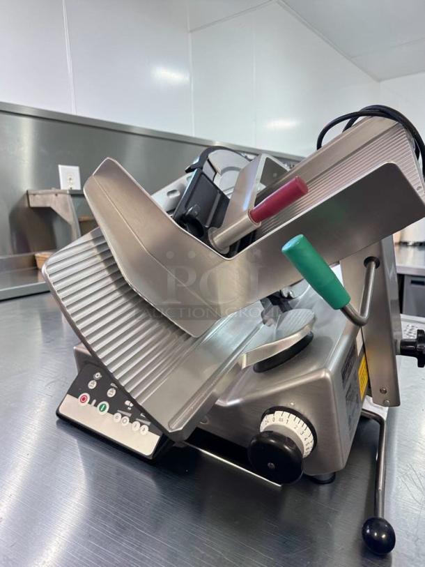 Bizerba N-22 commercial deli slicer in exceptional condition, fully tested and operational, 120V, includes control panel.