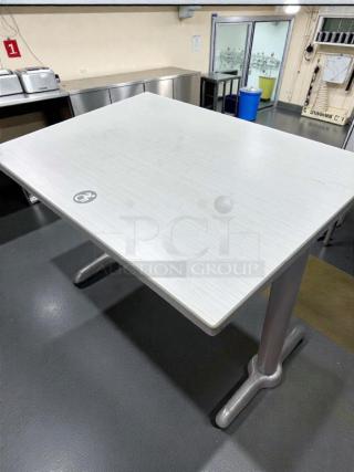 Superior condition commercial dining table, laminate top, heavy-duty metal base, fully inspected, ready for use.