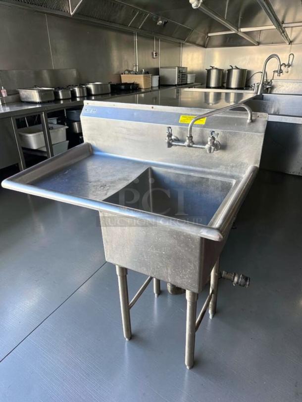 Elite Commercial Stainless Steel 1-Compartment Prep Sink with right drainboard, fully inspected, NSF certified.