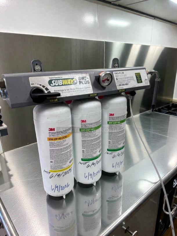 3M SW3-PLUS beverage filtration system, triple cartridge, flawless condition, fully tested, model SW3-PLUS, labels dated 6/9/2025.