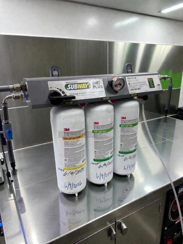 3M SW3-PLUS triple cartridge filtration system in flawless condition, tested, with installation date 6/9/2023.