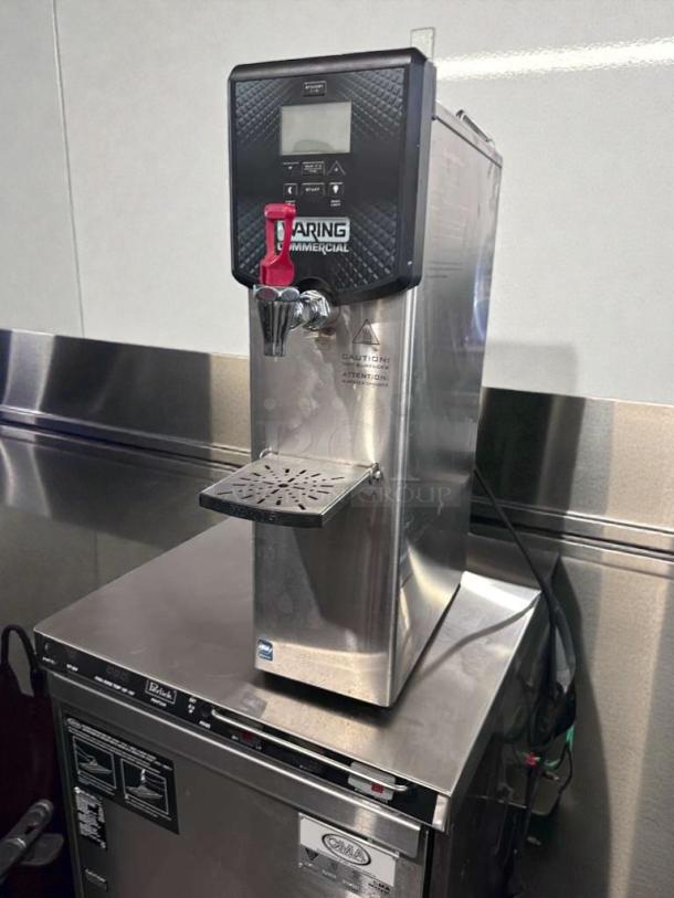 Waring Commercial WWB5G 5 Gallon Hot Water Boiler, stainless steel, 120V, fully tested, excellent condition, control panel visible.
