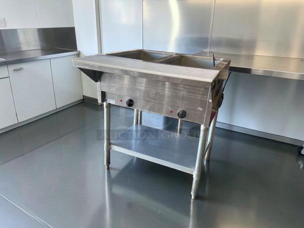 GSW ST-2WOE-12 electric steam table, 2-well food warmer, ETL listed, excellent condition, fully tested, stainless steel.