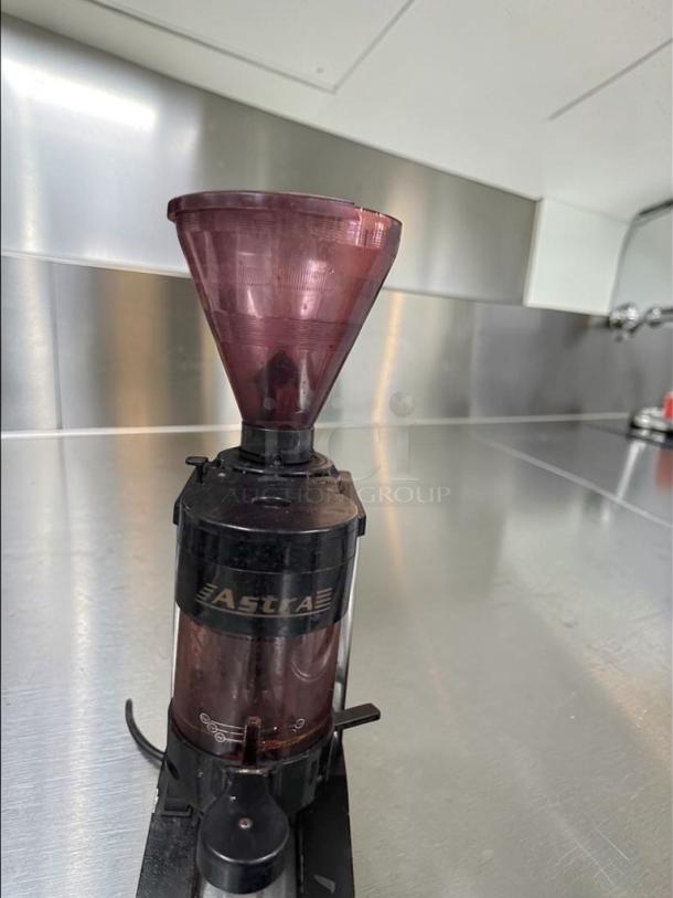 Astra Commercial Doser Coffee Grinder, top-tier condition, heavy-duty, fully tested, with ASTRA logo visible.