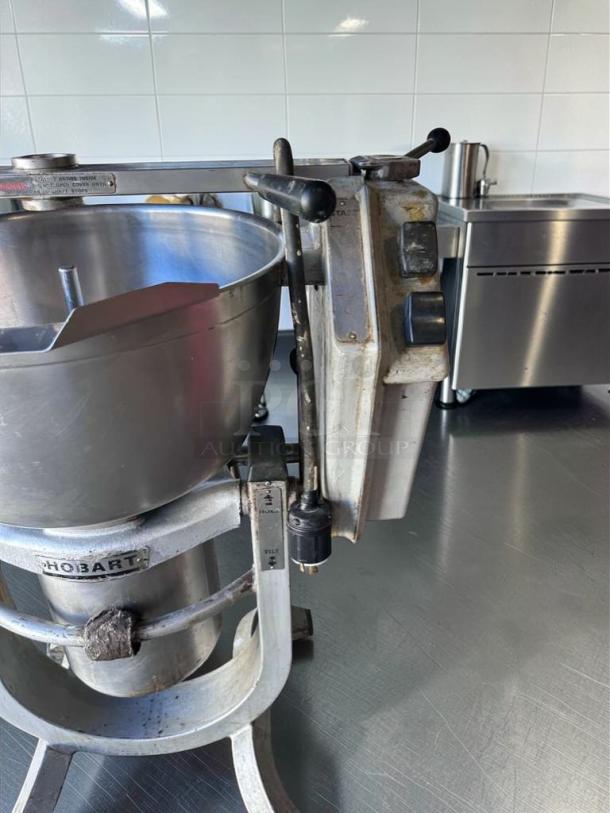 Hobart Vertical Cutter Mixer, stainless steel, excellent condition, fully tested. Hobart logo and controls visible.