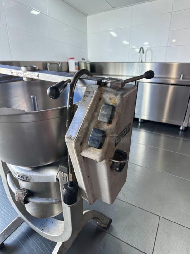 Hobart Vertical Cutter Mixer, stainless steel, superior condition, fully tested, heavy-duty, control panel with Hobart label.