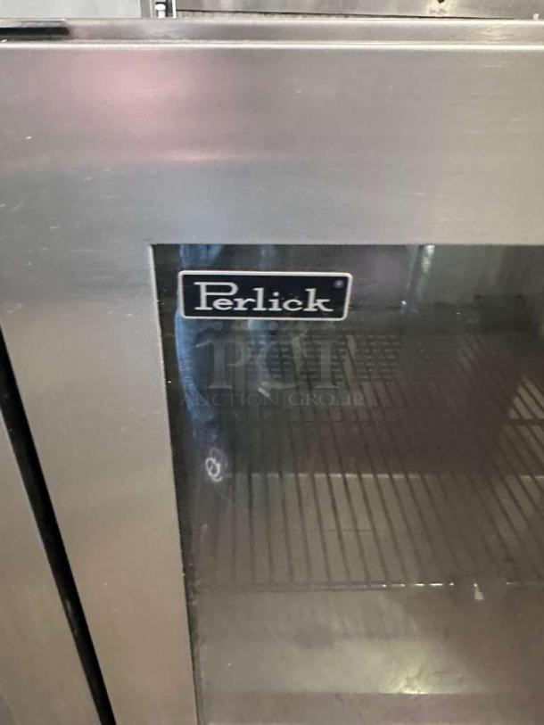 Perlick HC48RBST commercial back bar refrigerator with 48" glass door, elite condition, fully tested, UL listed.