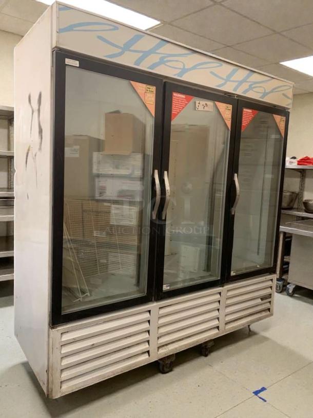 Beverage-Air CRG74-1 commercial refrigerator, 3-glass doors, superior condition, tested and working, 115V/single phase.