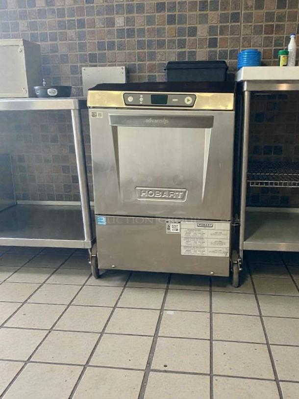 Immaculate Hobart LXe undercounter commercial dishwasher, 120V/single phase, fully tested and working, model label visible.