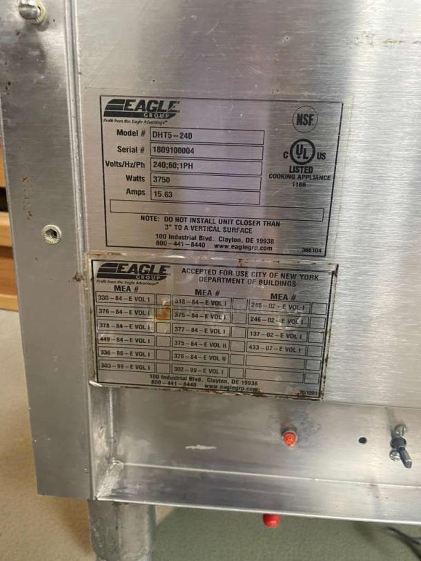 Eagle Group Electric Steam Table, Model DHTS-240, 240V, single phase, immaculate condition, fully tested, with sneeze guard.