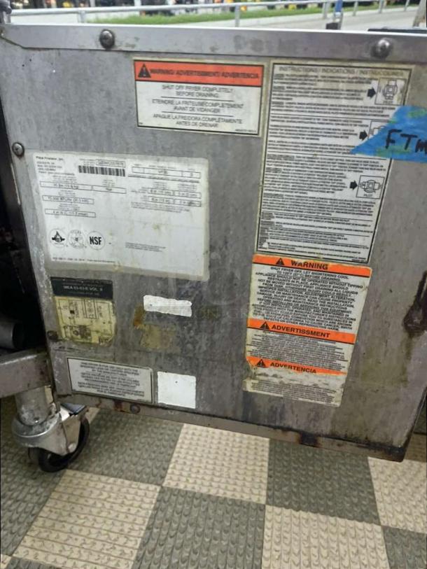Pitco commercial gas floor fryer, excellent condition, model PIT-L-FRY-0006. Visible safety and operation labels.