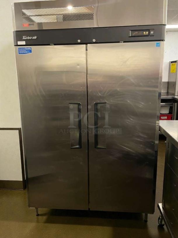 Turbo Air M3F47-2 commercial freezer, dual-door, stainless steel, excellent condition, 115V, tested, USA-made.