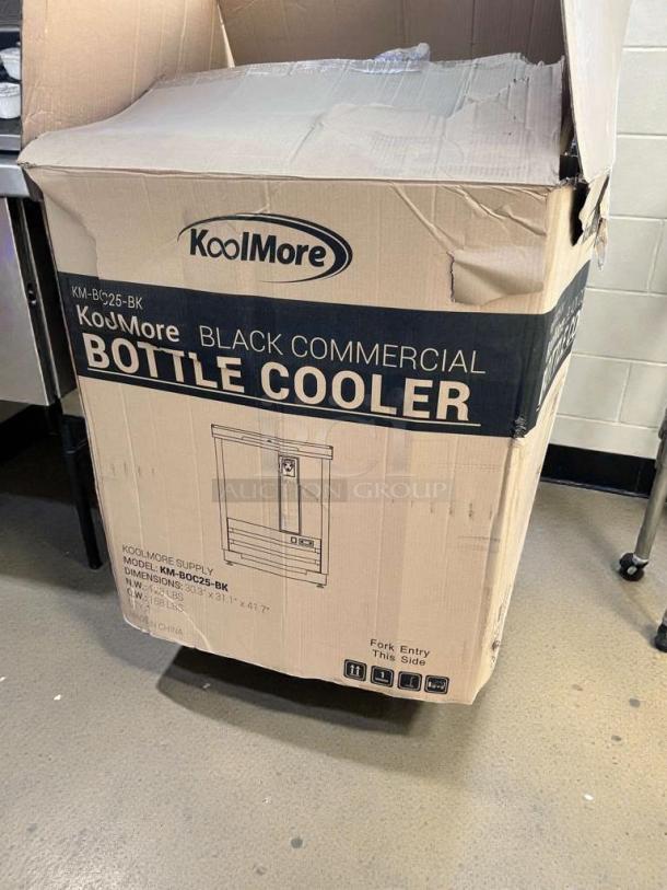 Brand new KoolMore KM-BC25-BK black commercial bottle cooler in original box. UL & NSF listed, underbar beverage refrigerator.
