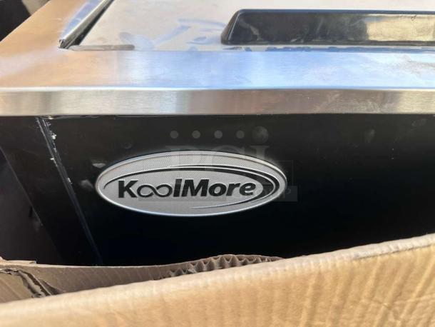 Brand New KoolMore KM-BC25-BK Commercial Bottle Cooler, Black, UL & NSF Listed, visible logo, new in original box.