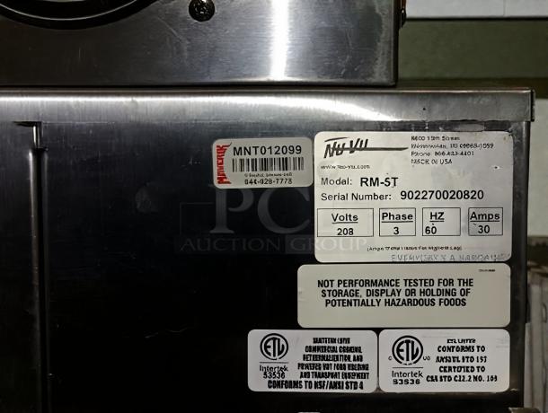 Nu-Vu RM-5T commercial electric oven, 208V/3 Phase, ETL listed, model RM-5T, exceptional condition, USA made.