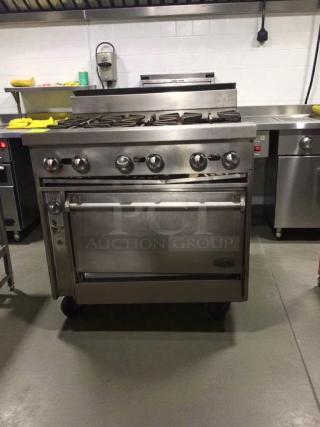Jade Range JTRH-6-36C commercial gas range with six burners and oven; top-tier condition; 36" wide; fully tested.