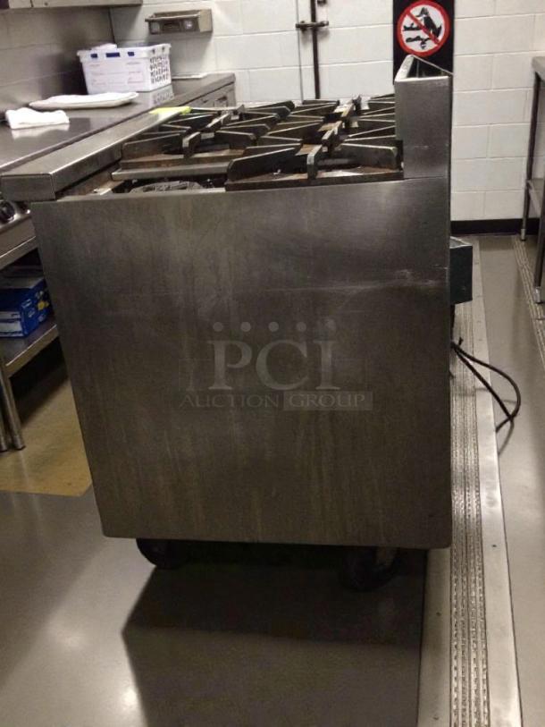 Alt text: Jade JTRH-6-36C commercial gas range with oven, 36", top-tier condition, stainless steel, fully tested.