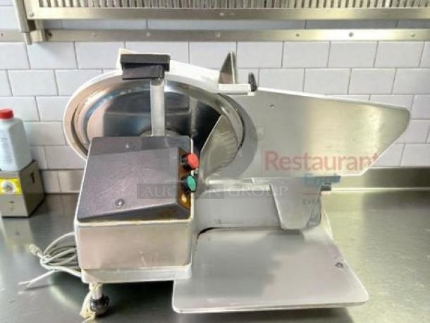 Bizerba SE8 manual meat slicer, 13" blade, stainless steel, excellent condition, commercial grade, UL listed, tested operational.