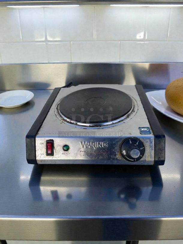 Waring WEB300 commercial single burner hot plate in excellent condition, 120V, UL listed, tested and operational.