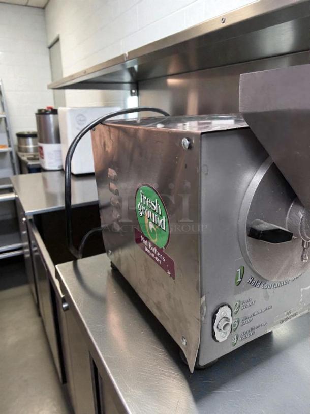 Olde Tyme PN2 nut butter grinder, outstanding condition, UL listed, stainless steel, "fresh ground" label visible.