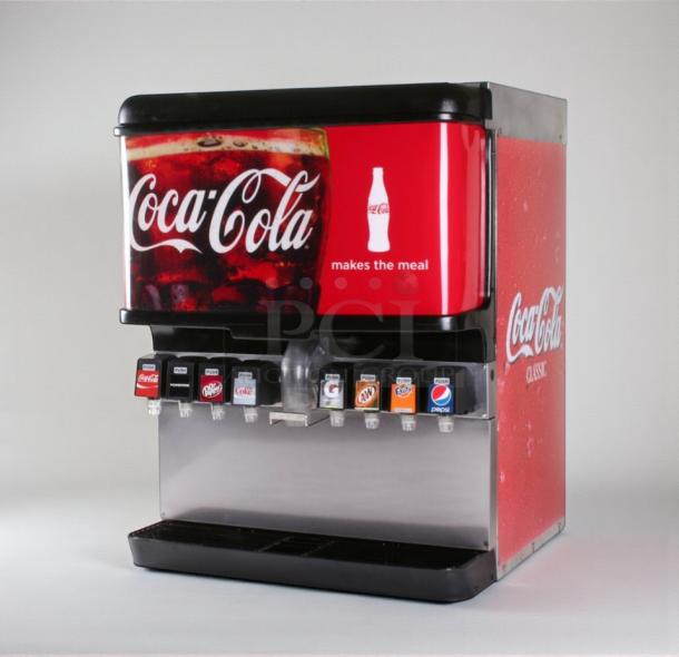 Coca-Cola soda fountain dispenser, model 41930R, multi-flavor, stainless steel, high-grade condition, fully operational.