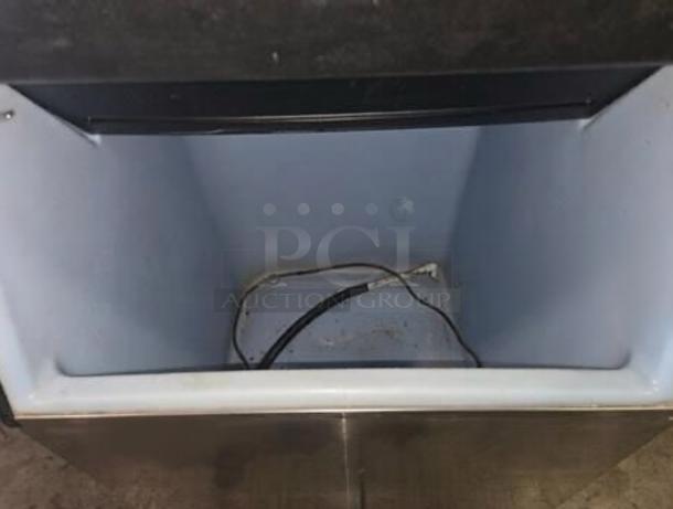 Pristine Ice-O-Matic ICED400HA4 commercial ice maker with bin, air-cooled, UL listed, fully tested, empty interior view.