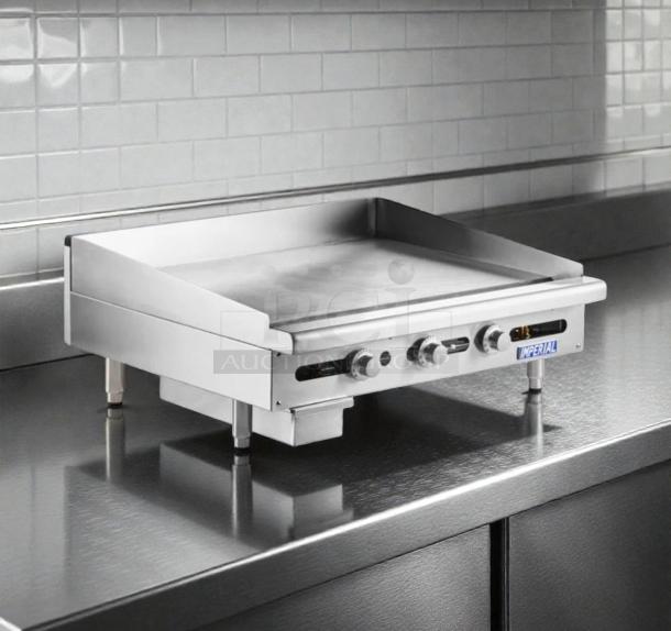 Imperial Range ITG-36NG gas griddle, 36-inch, 90,000 BTU, excellent condition, stainless steel, UL listed, model IMP-L-GRD-0477.