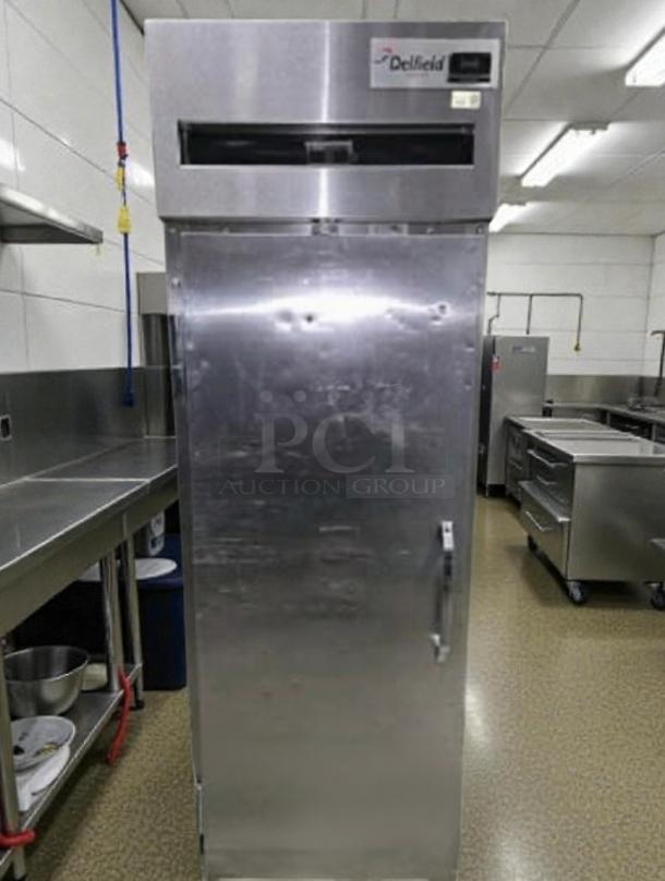 Delfield Single Door Reach-In Refrigerator, stainless steel, premium condition, model DLF-L-REF-0473, fully tested.