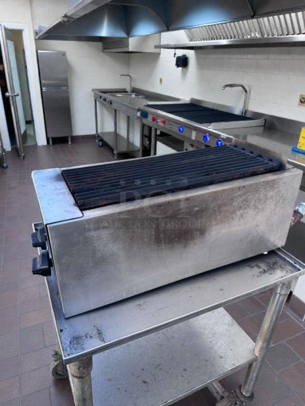 Commercial 24" gas charbroiler, stainless steel, outstanding condition, fully tested, operational, model CHR-M-GRL-0468.