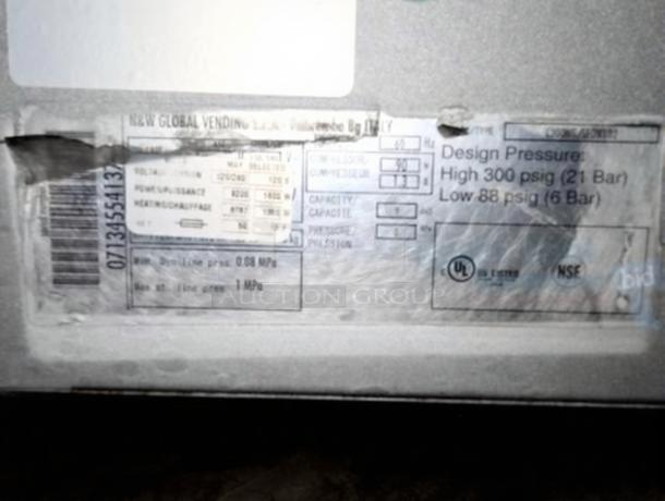 Label of Select Brew NG-300, indicating design pressure, voltage, power, and certifications.