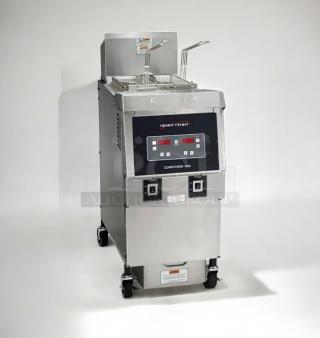 Henny Penny OFG-321 open fryer, exceptional condition, natural gas, 120V, single phase, tested, Computron 1000 controls.