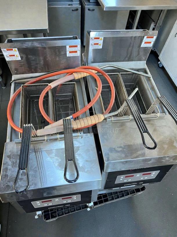 Henny Penny OFG-321 open fryer, natural gas, 120V, single-phase, excellent condition, dual basket, Computron 1000 controls.