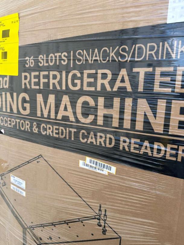 Brand new KoolMore KM-VMR-30-BR refrigerated snack vending machine, scratch & dent, 36 slots, card reader.