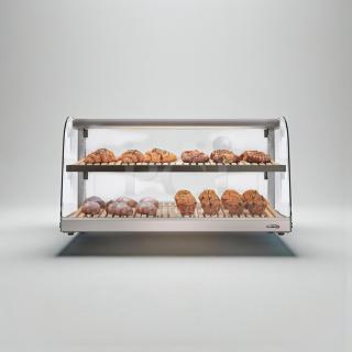 Brand new KoolMore DC-53C-B countertop bakery display case with curved glass, premium condition, never used, in original crate.