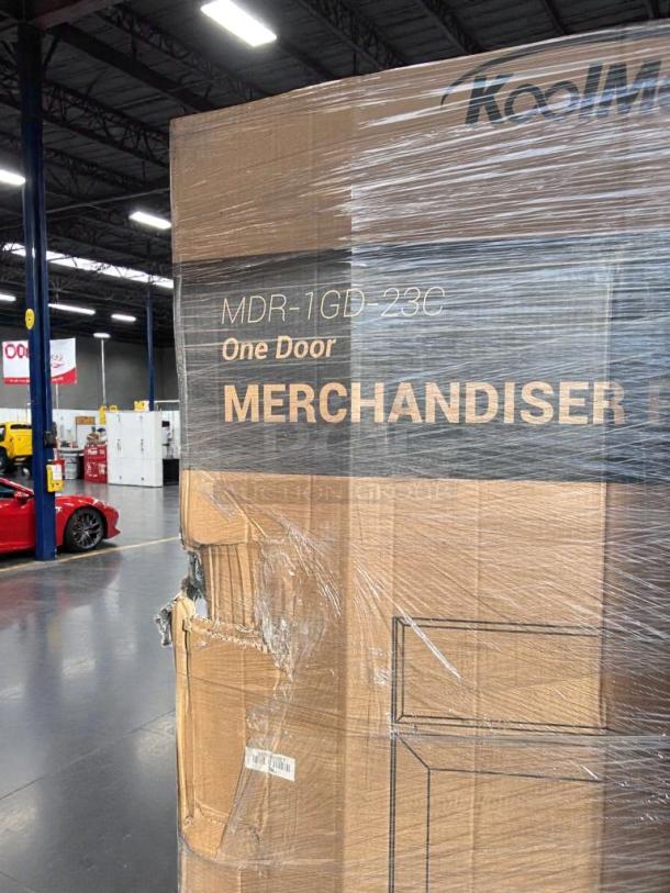 KoolMore One-Door Merchandiser Refrigerator, Model MDR-1GD-23C, brand new, scratch & dent condition, packed in original packaging.