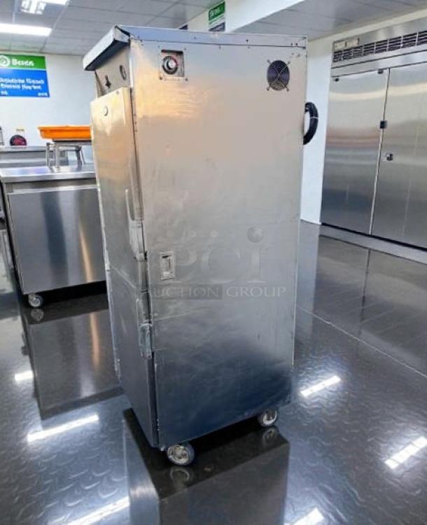 FWE full-height heated holding cabinet TST-16-EPL in outstanding condition, stainless steel, on casters, fully tested.