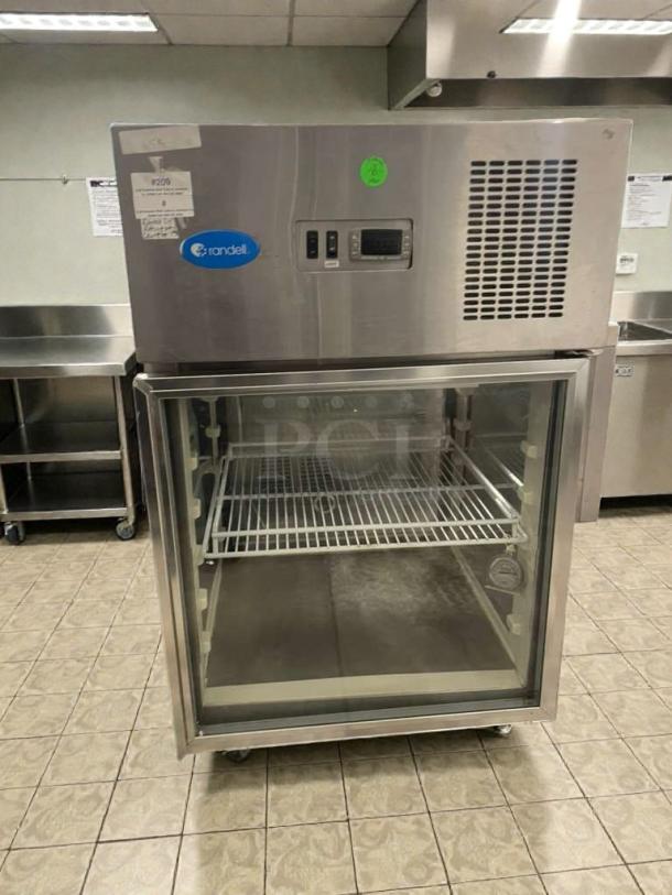 Randell Model 4002-A undercounter refrigerator, excellent condition, 115V/single phase, stainless steel, glass door, tested.