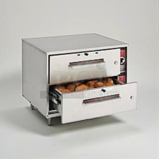 Pristine Wittco 200-2R-C 2-drawer warmer, 120V, stainless steel, tested and working, ideal for commercial kitchens.
