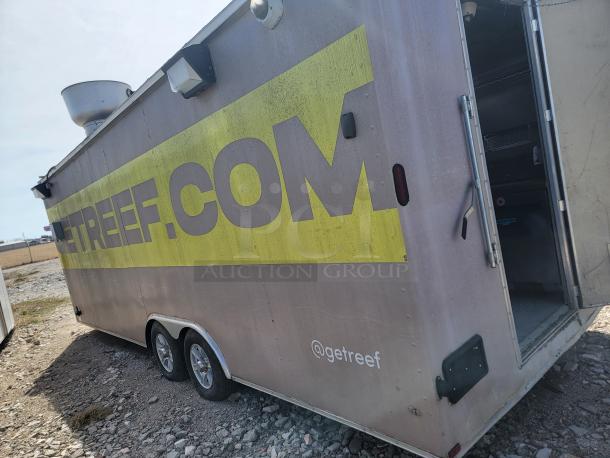2019 Diamond Cargo 24' food trailer with stainless steel walls, ventilation hood, 3-compartment sink; needs cleaning.