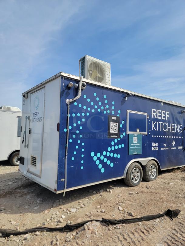 2019 Diamond Cargo 24' mobile kitchen trailer, "Reef Kitchens" branding, equipped with Pioneer AC, in good condition.