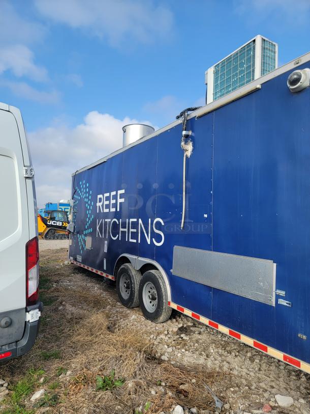2019 Diamond Cargo 24' mobile kitchen trailer, dual-axle, loaded with Serv-Ware and Dukers equipment, minor exterior repair needed.