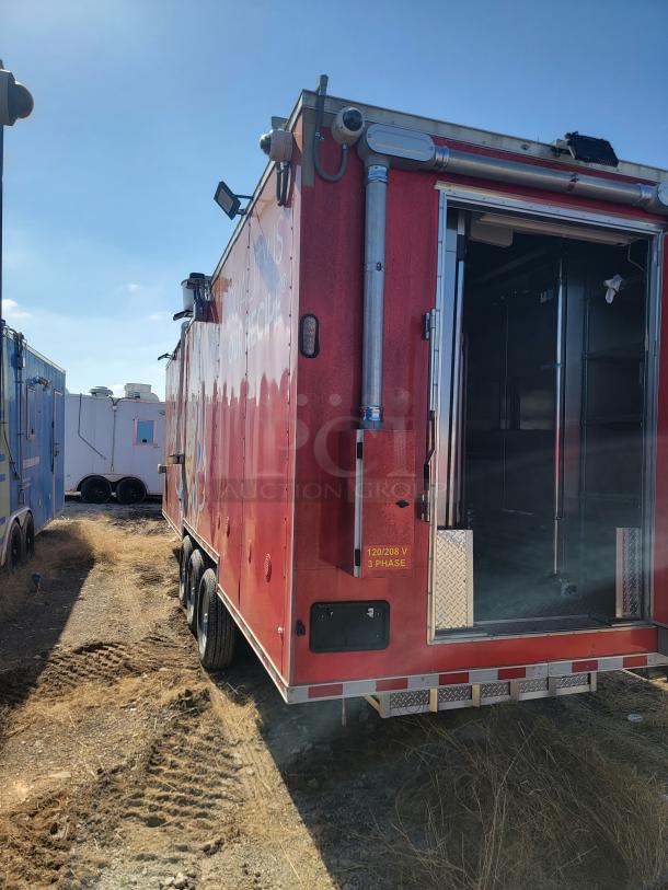 2022 Rock Solid Cargo 28' Wendy's Mobile Ghost Kitchen trailer, red, triple-axle, 120/208V 3-phase electrical system.