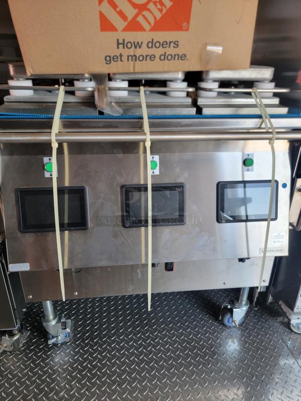 2022 Rock Solid Cargo mobile kitchen with commercial-grade equipment on diamond plate flooring, triple touchscreen panels.