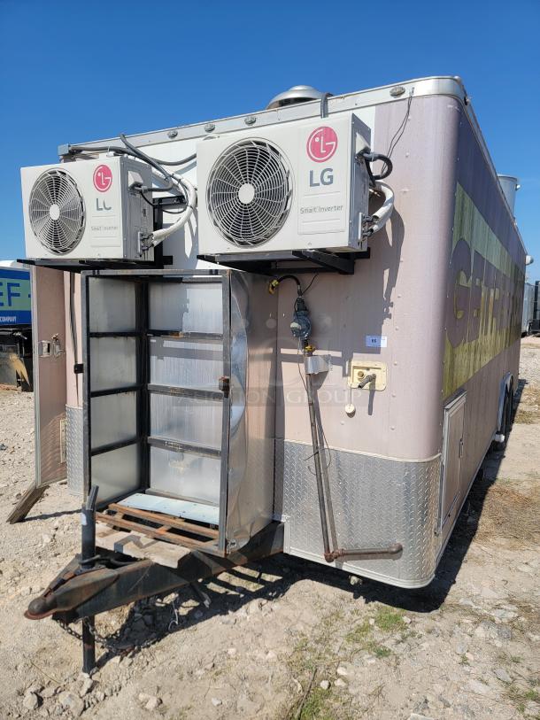 2019 Peach Cargo 24' mobile kitchen, features dual LG Smart Inverter units, durable exterior, ideal for food business expansion.