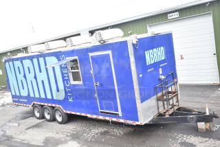 Brand new 2021 Rock Solid Cargo 24' fast food trailer with blue "NBRHD Kitchens" branding. Fully equipped, mint condition.