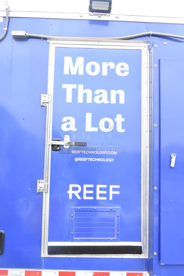 Brand new 2021 Rock Solid Cargo 24' mobile kitchen trailer. Blue exterior with "REEF" branding. Unused, fully equipped.