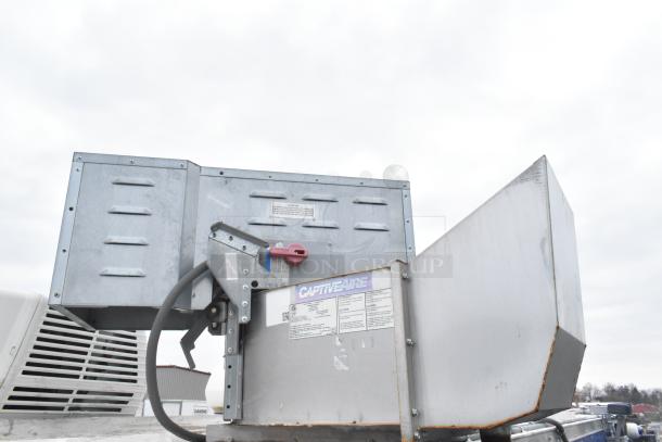 Exterior view of a CaptiveAire grease hood on a 2021 Rock Solid Cargo fast food trailer. Brand new condition.
