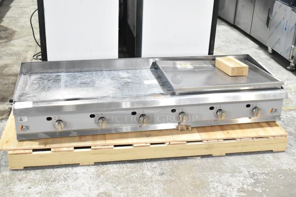 Brand new 2025 Cooking Performance Group CPG GT-CPG-72-NL 72" natural gas griddle, 180,000 BTU, light scratches.