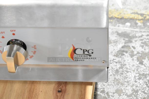 Brand new Cooking Performance Group GT-CPG-72-NL countertop griddle. Natural gas, 72", 180,000 BTU. Thermostatic controls.